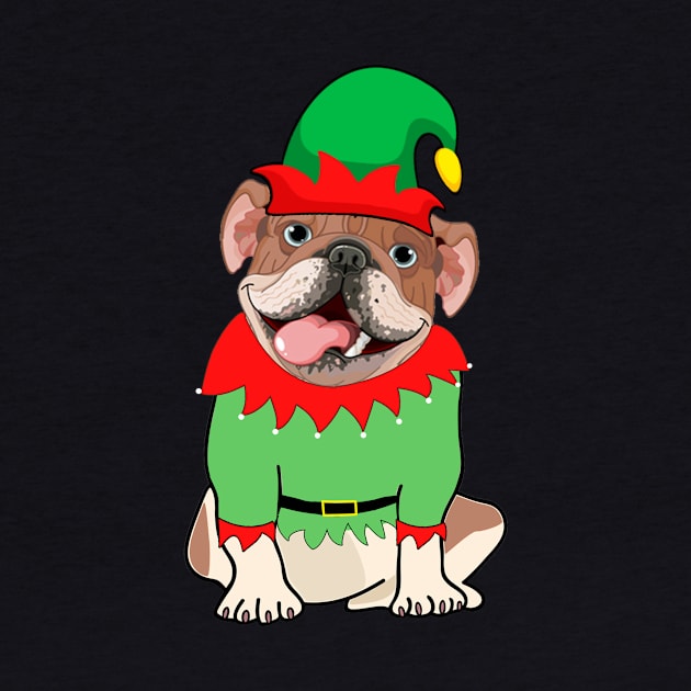 Bulldog In Elf Costume Christmas by Danielsmfbb